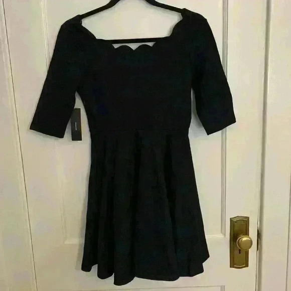 NWT Lulus Tip the Scallops Navy Scalloped Skater Dress, Womens Size Small - Picture 5 of 14